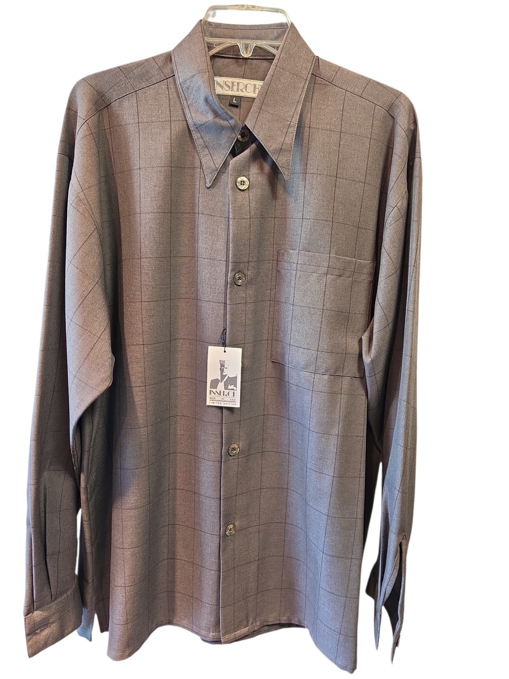 Mens Taupe Windowpane Dress Shirt by INSERCH